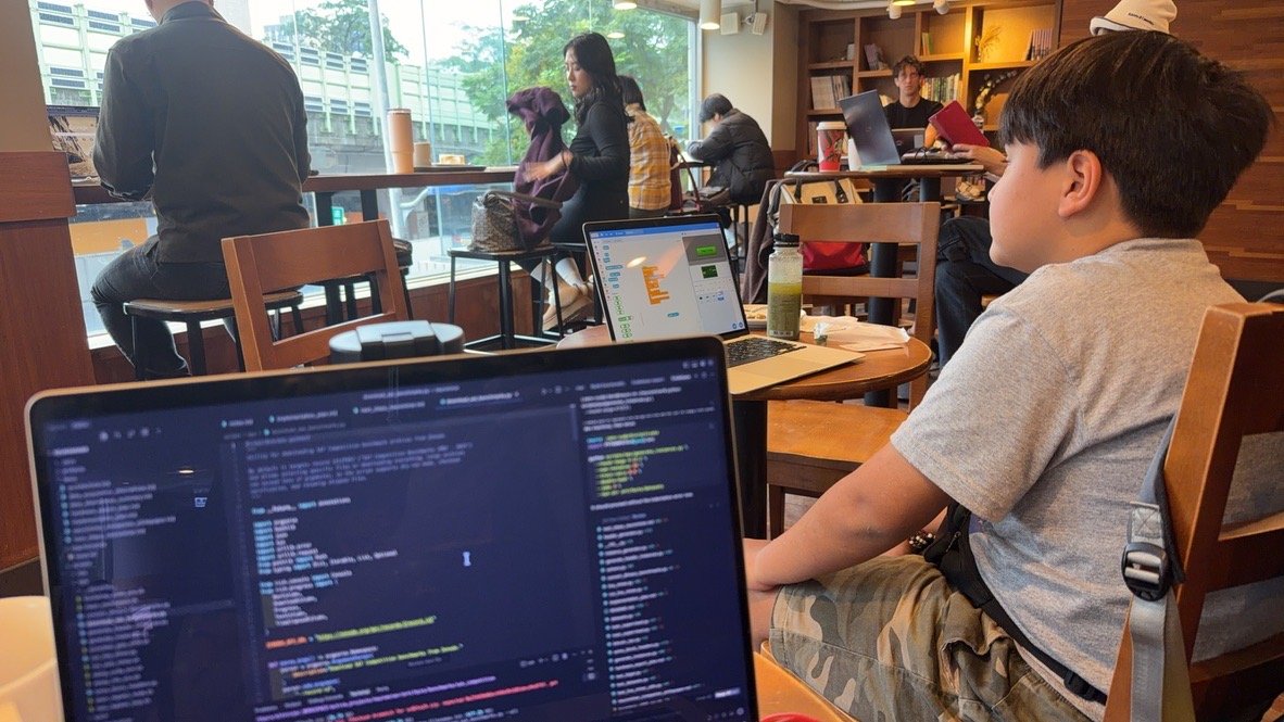 Side-by-side mentor and student coding session showing Python in VS Code and Scratch